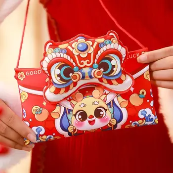 Cartoony китайски дракон Плюшено портфейл за монети Плюшено червено пакет Червен пакет пакет нова година в чантата си за монети, за да проверите за празника на пролетта