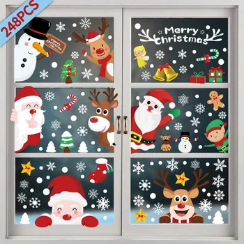 Коледен Карикатура На Дядо Коледа, Снежен Човек, Лосове, Penguin, Коледно Дърво, Стикер За Стъкло, Стикер С Коледа, Снежинка, Стикер Честита Нова Година