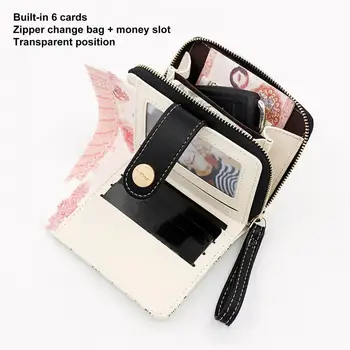Мултифункционален портфейл с анимационни принтом коте, Просторен чантата си, многослоен портфейл с цип, каишка за китката, разписката със снимка