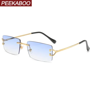 Слънчеви очила Peekaboo без метални рамки за мъже, модни квадратни слънчеви очила с uv400 за жени, мъжки сини, кафяви без рамки 2024, унисекс