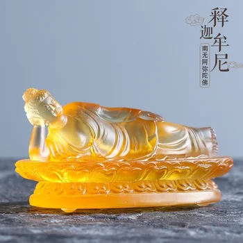 Статуята на легнал Буда Шакямуни, поклонението на Буда Татхагате спящ буда, украшение, с Цветна глазура, занаяти