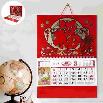 Стенен Календар 2024 Година на Дракона Нов Интериор в Китайски стил Хартиен Лунен Нежна